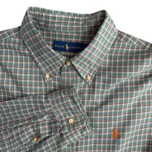Ralph Lauren Green Plaid Button Up Shirt L Cotton Casual Long Sleeve Men Classic
